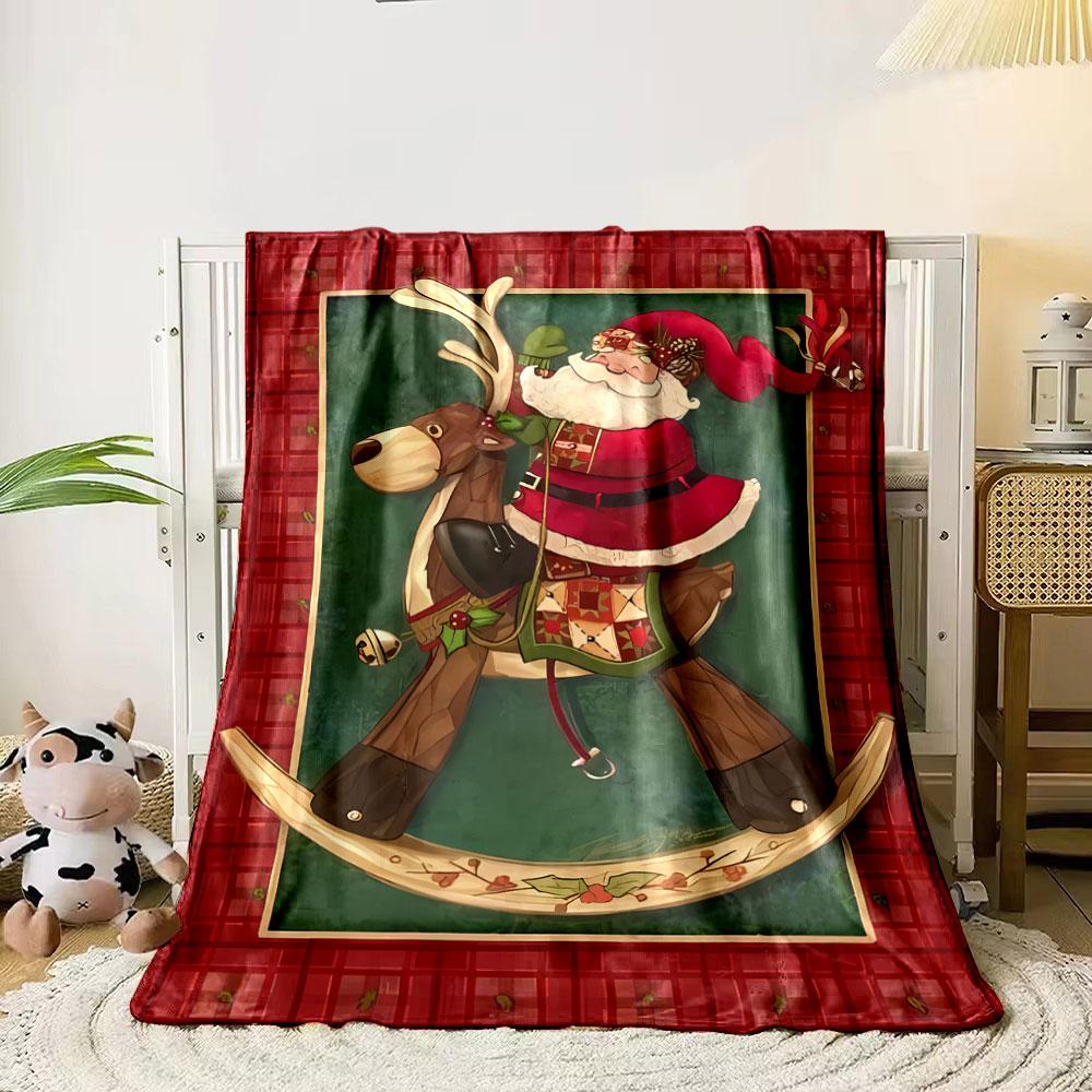Santa Claus Rocking Reindeer Christmas Blanket bedroom Blanket for Livingroom Couch lunch break Soft throw for Friend's festival Gift