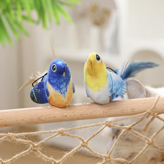 Interaktives Zwitschernder Vogel Katzenspielzeug Realistischer Plüschvogel mit Federberührung aktiviertes Kätzchenspielzeug mit lebensechtem Zwitschergeräusch für Drinnen