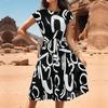 Pleated Print Dress Fashion Summer Women's with Belt