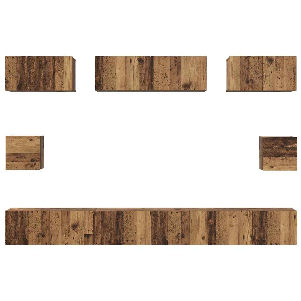 Wall Mounted TV Cabinet Set 8 pcs Reclaimed Wood Effect Particleboard