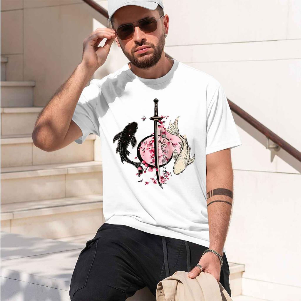 Japanese  Koi Fish  Samurai Sword Pattern d Light And Thin Unisex Tops Tees Casual d Unisex Beach tshirt  New Model