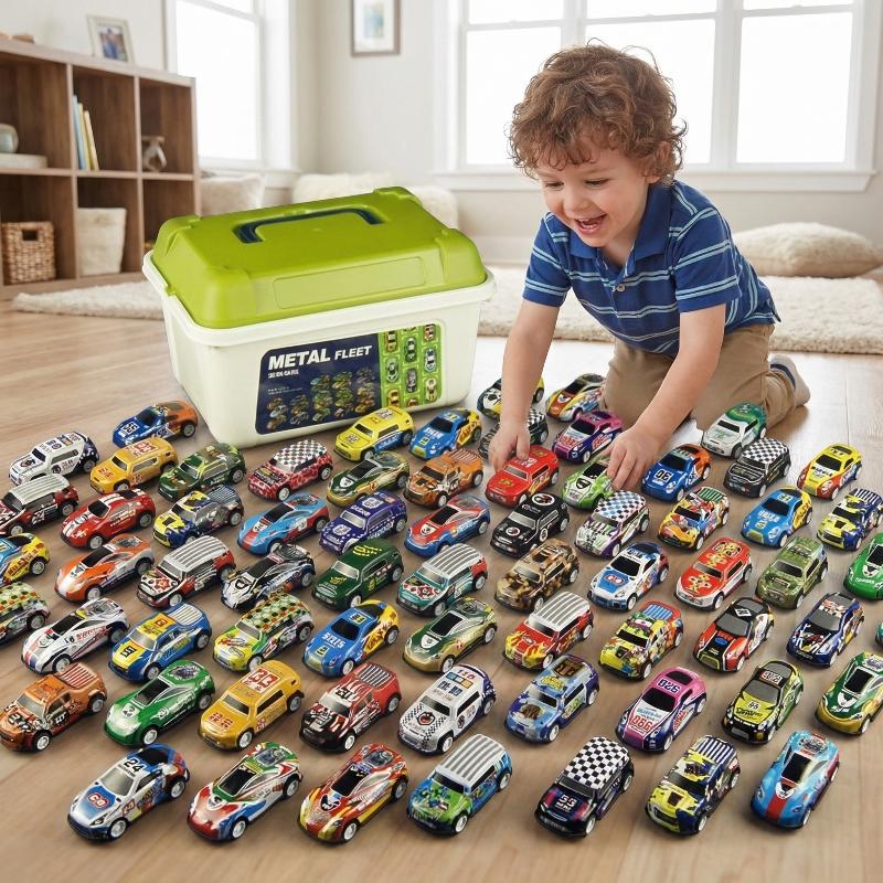 10/30/50Pcs Random Mini Alloy Car Model Diecast Cars Toys With Storage Box Christmas Gift For Kids Sliding Inertia Vehicle Toys