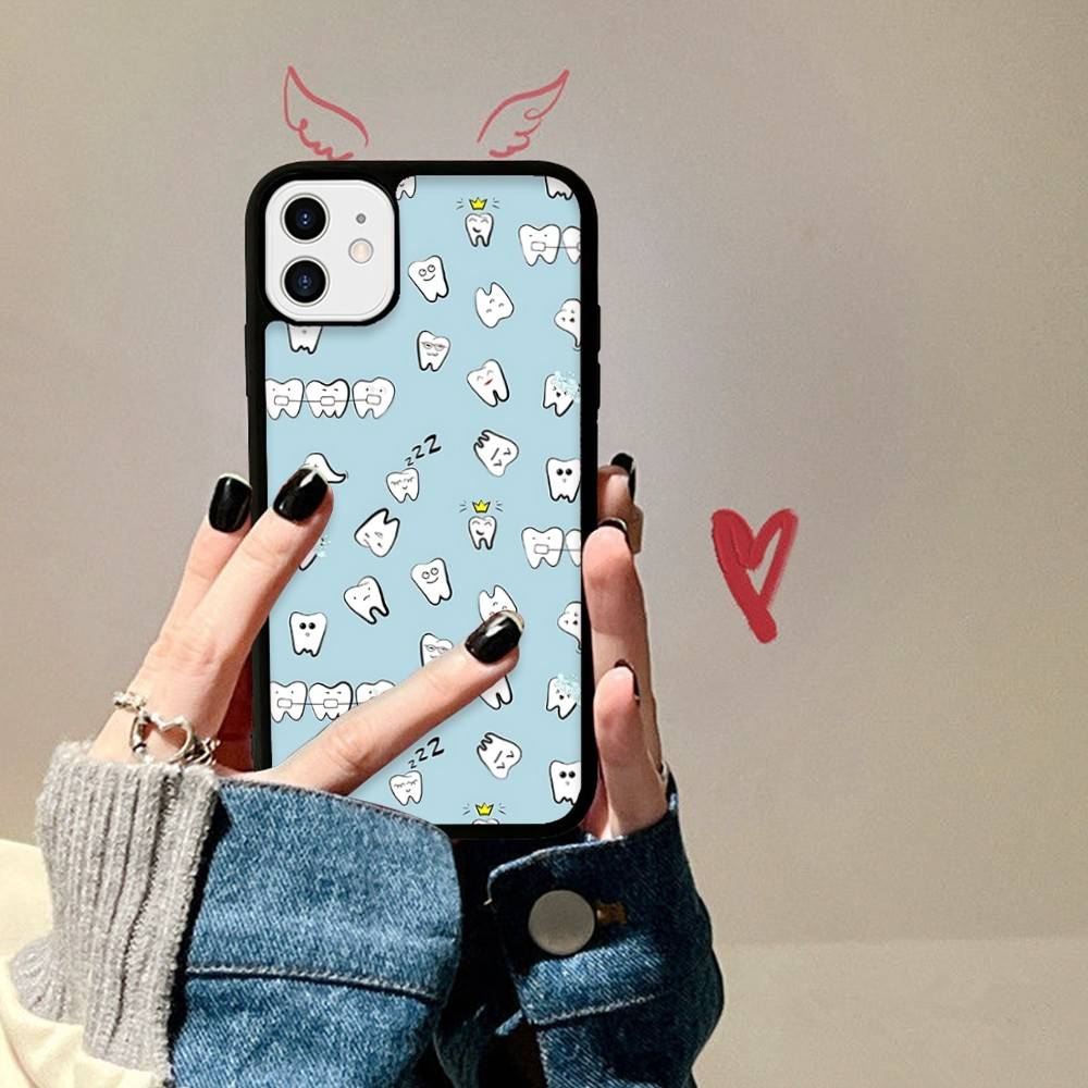 Dentist Tooth Pattern Phone Case Wireless Charging PC+TPU For IPhone 11 12 13 14 15 16 17 Pro Max Plus Case