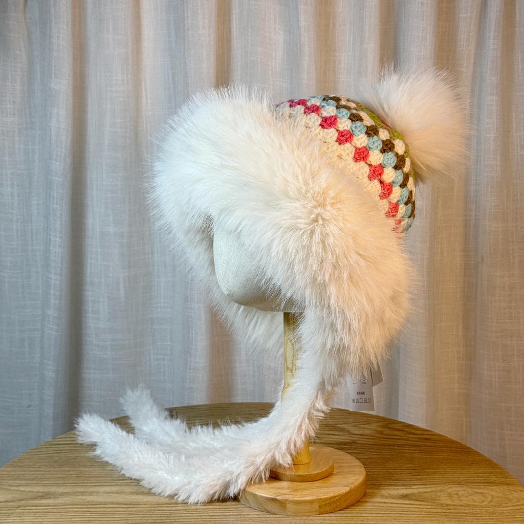 Winter Warm Lei Feng Hat for Women with Velvet Ear Protection Woolen Knitted Pullover Hat Outdoor Skiing Cold Wind and Cold Hat