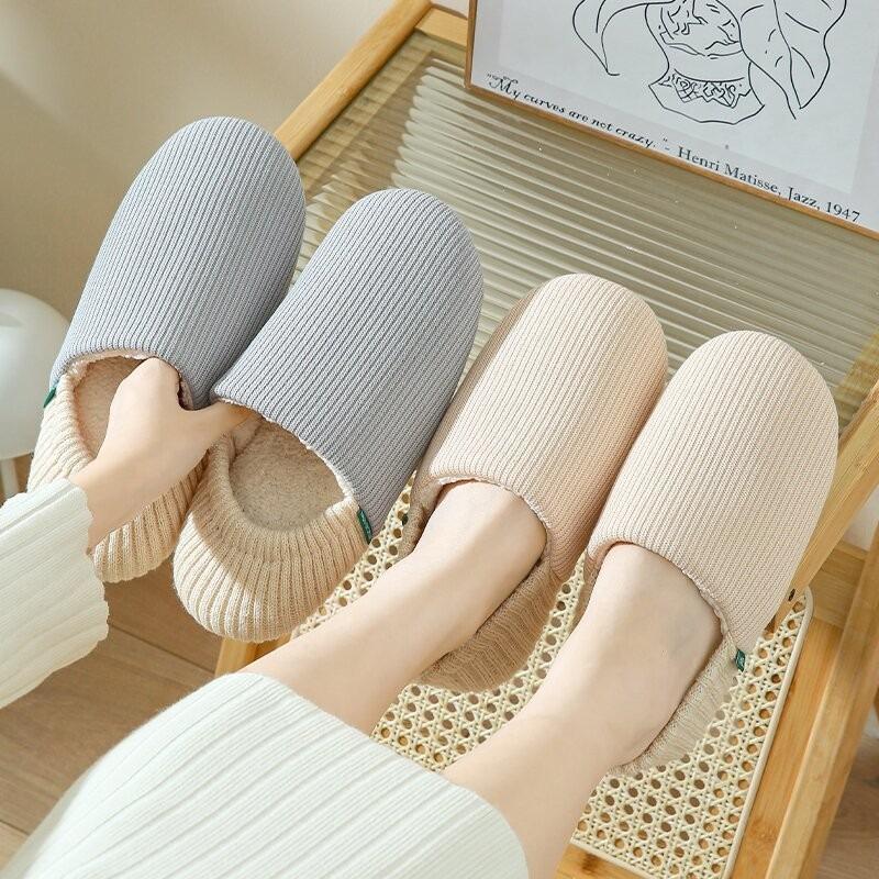 Autumn and winter Japanese-style home indoor men and women fleece thermal bag and soft bottom silent floor cotton slippers