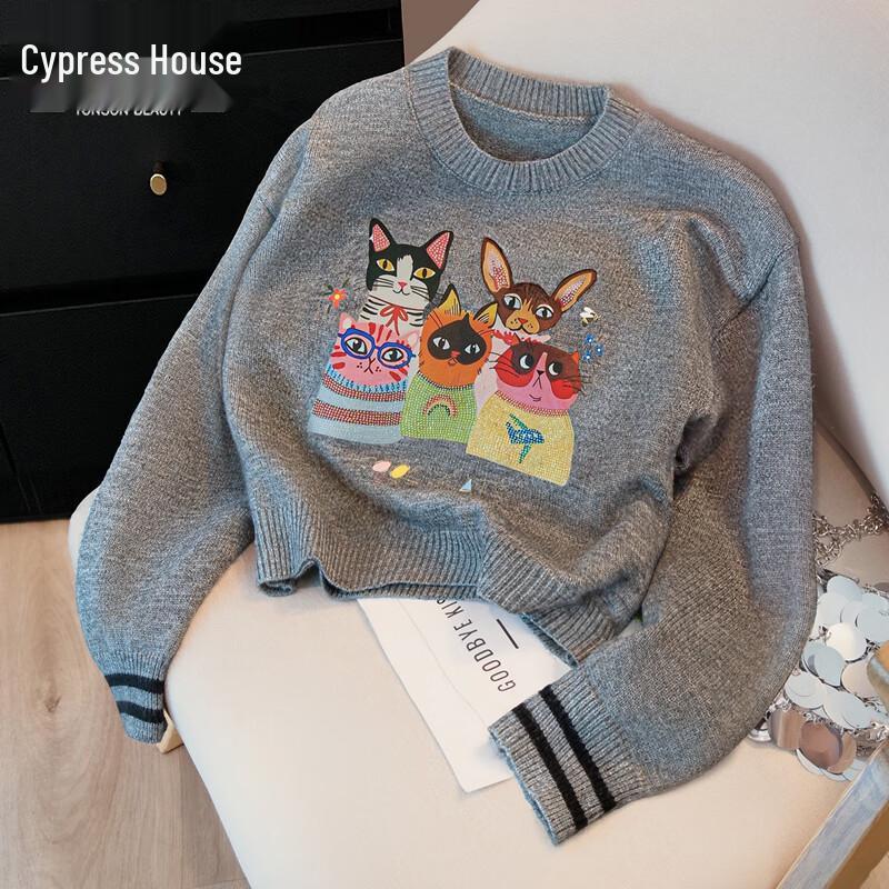 

Sibaishe Women s 2025 Autumn Cartoon Loose Fit Round Neck Sweater XL