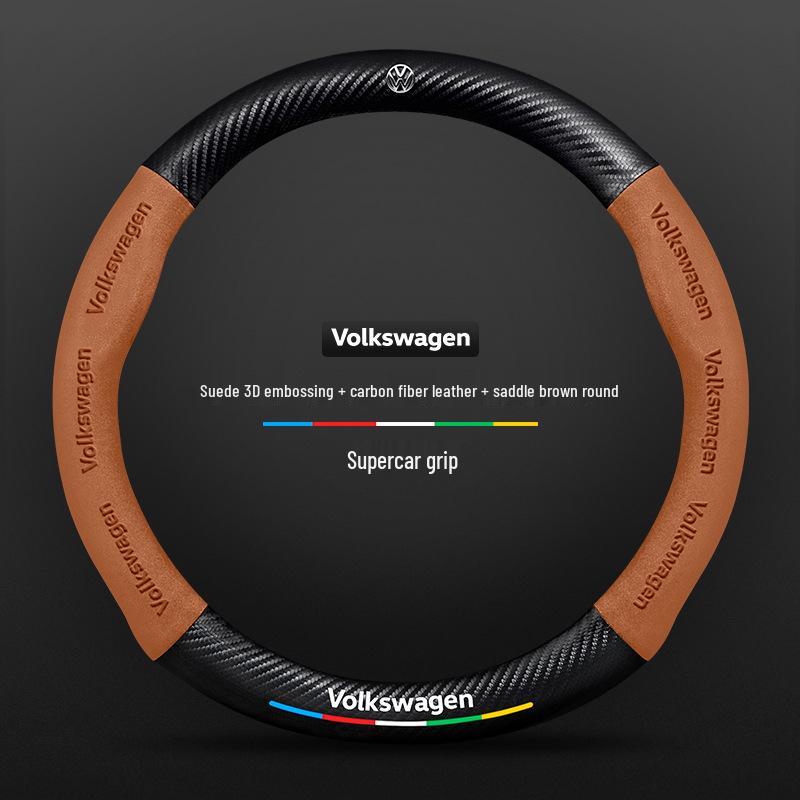 Volkswagen Golf Steering Wheel Cover for 2010-2023 Models: Suede & Carbon Fiber, Compatible with R-Line & 8th Generation
