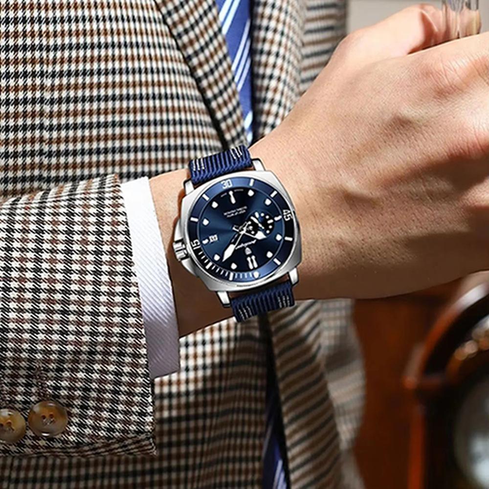 POEDAGAR Quartz Movement Luminous Hands Watch Mens Casual Nylon Strap Date Male Wristwatches Waterproof Clcok