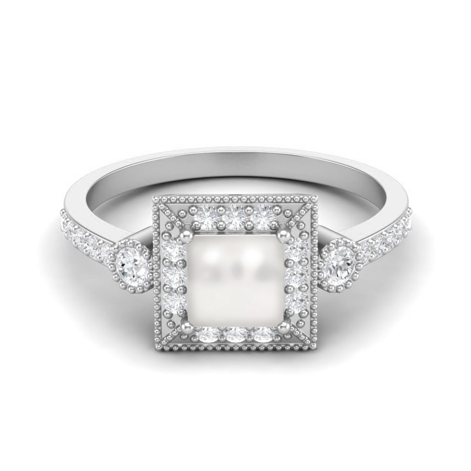 

1.27 Cts Pearl Square Shape Solitaire 925 Sterling Silver Wedding Women Ring 7 белый