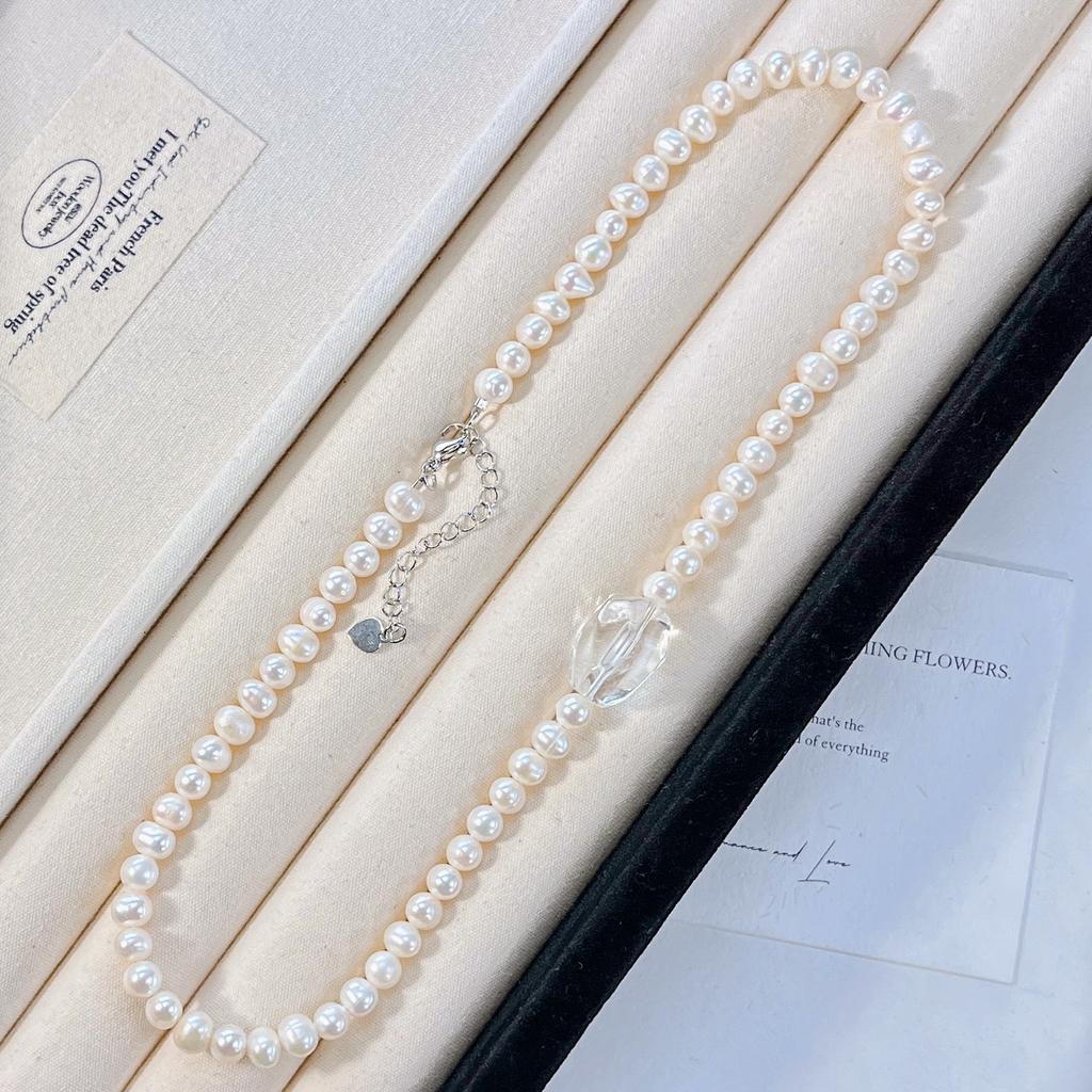 Collier Chaîne de Clavicule Design Perle d'Eau Douce Blanche Cristal de Haute Qualité