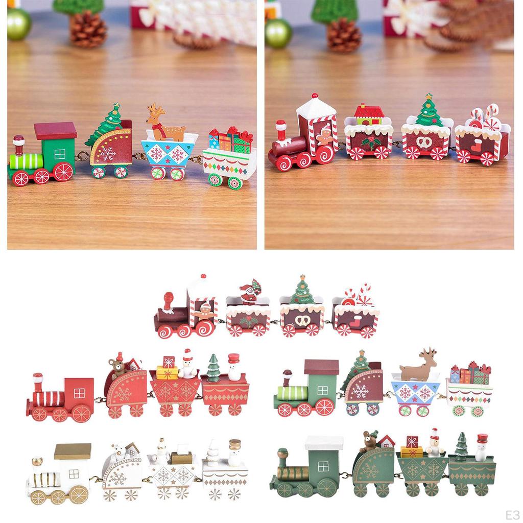 Zestaw 4 drewnianych malowanych pociągów Boże Narodzenie Rok Wisząca Dekoracja Dzieci