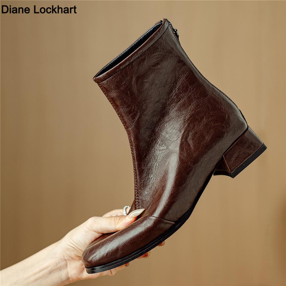 Fashion 2025 Autumn Luxury Leather Women Ankle Boots Back Zipper Close Modern Boots High Heels Shoes Woman Boats Botines Para Mujer