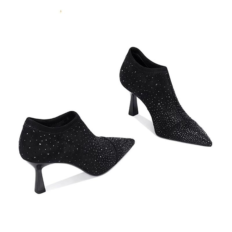 

Высокие каблуки, женские ботильоны с кристаллами, замшевые туфли с острым носком, женская обувь 2024 года, тренд осени, новые модные туфли, сексуальные женские туфли 40 чёрный