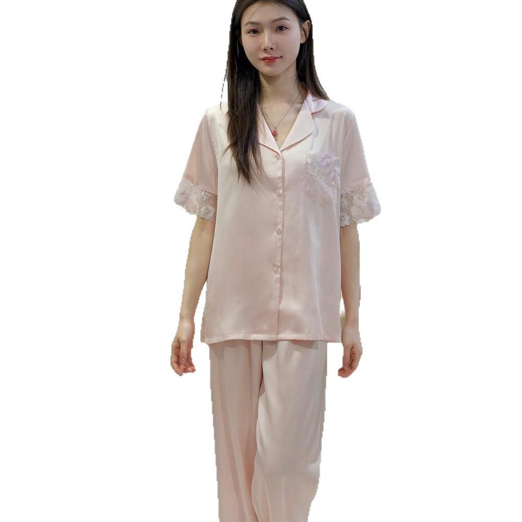 Elegant Ice Silk Women's Pajamas: Summer Short Sleeve, Light Luxury, Versatile Home Wear, Douyin's Hot Seller