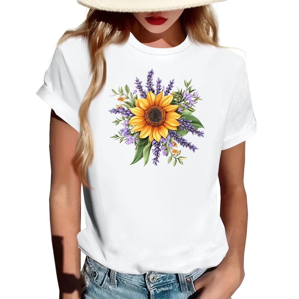 Damernas Mode Rundhalsad Casual Retrotryck Kortärmad T-shirt Topp