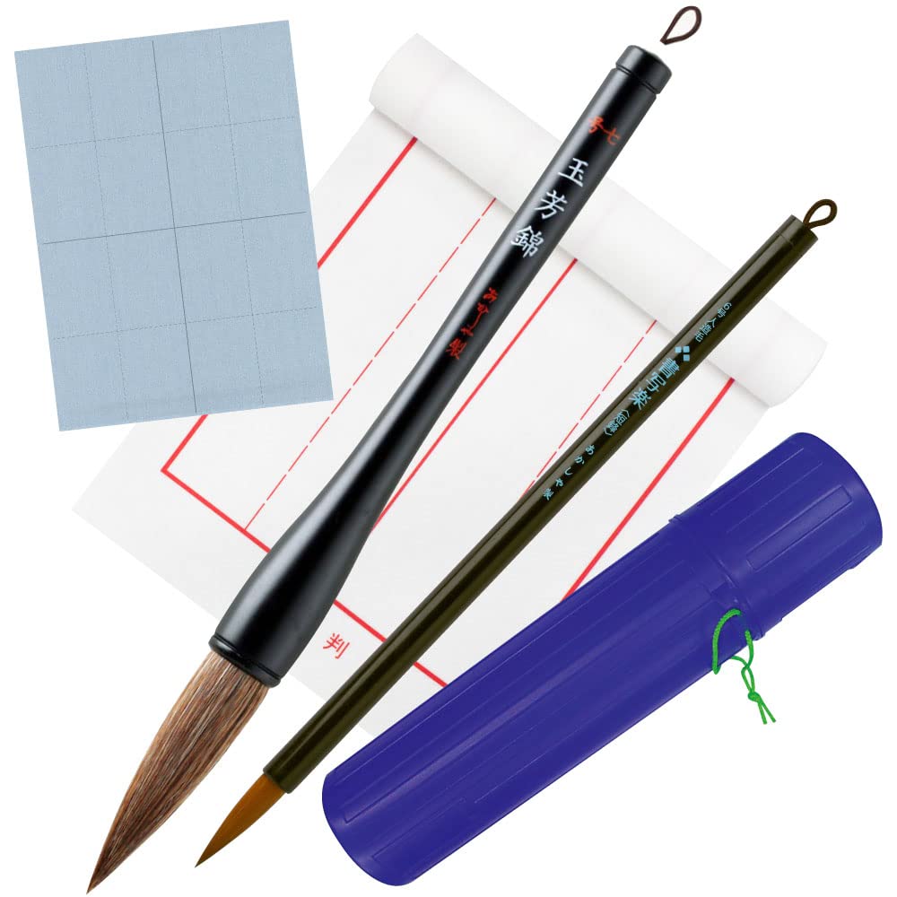 

Akashiya Calligraphy Set Hair Medium Synthetic Hair White with Writing A991225 Set, 4-Piece (Brown No. 7, Brush, Underlay, Case) Water-Based Paper,
