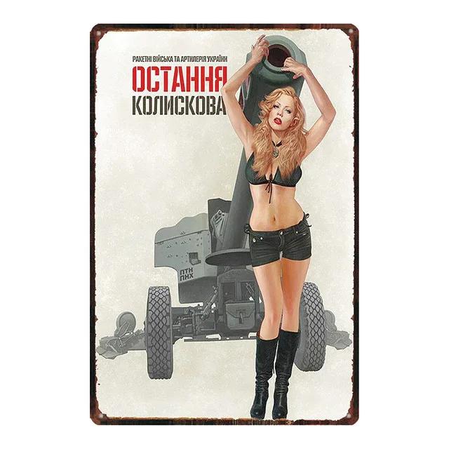 Vintage Russian Metal Plaque Pin Up Sexy Girl Tin Sign Pub Club Bar Cafe Shop Home Wall Art Decor Metal Plate Iron Painting