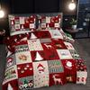 3pcs Christmas Reindeer & Plaid Duvet Cover Set - Includes 1 Duvet Cover and 2 Pillowcases, Breathable Polyester Christmas Gift