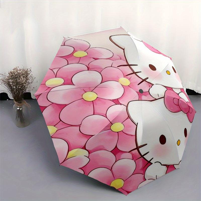 Three Pink Hello Kitty Design Automatic Opening and Closing Umbrella - Small Umbrella Suitable for Various Occasions, Portable 3-Fold Small Umbrella F