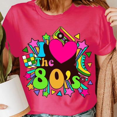 I Love The 80s Fancy Dress Globe Hen Party Neon Festival Womens T-Shirts Top#GVE