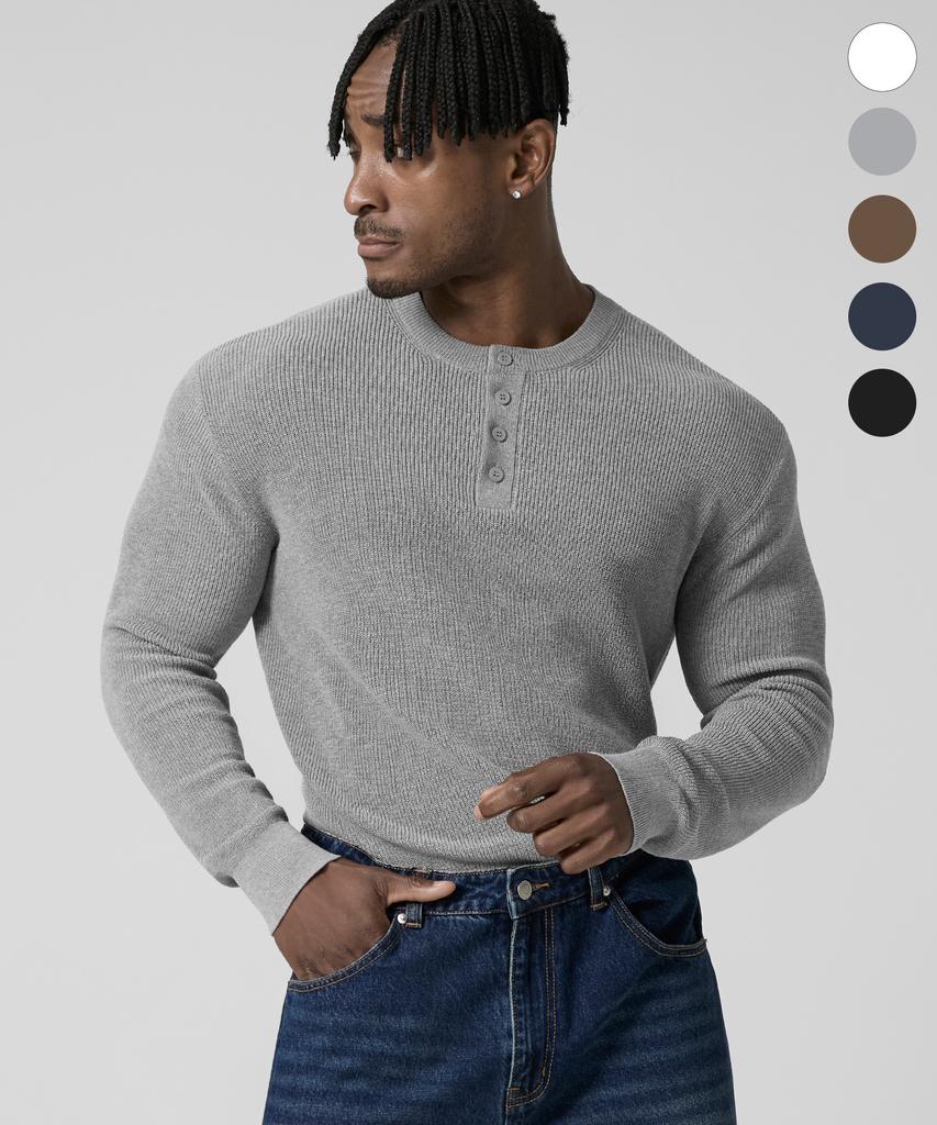 DRIX Washable Linen Henley Neck Muscle Fit Long Sleeve Knit_5 Colors