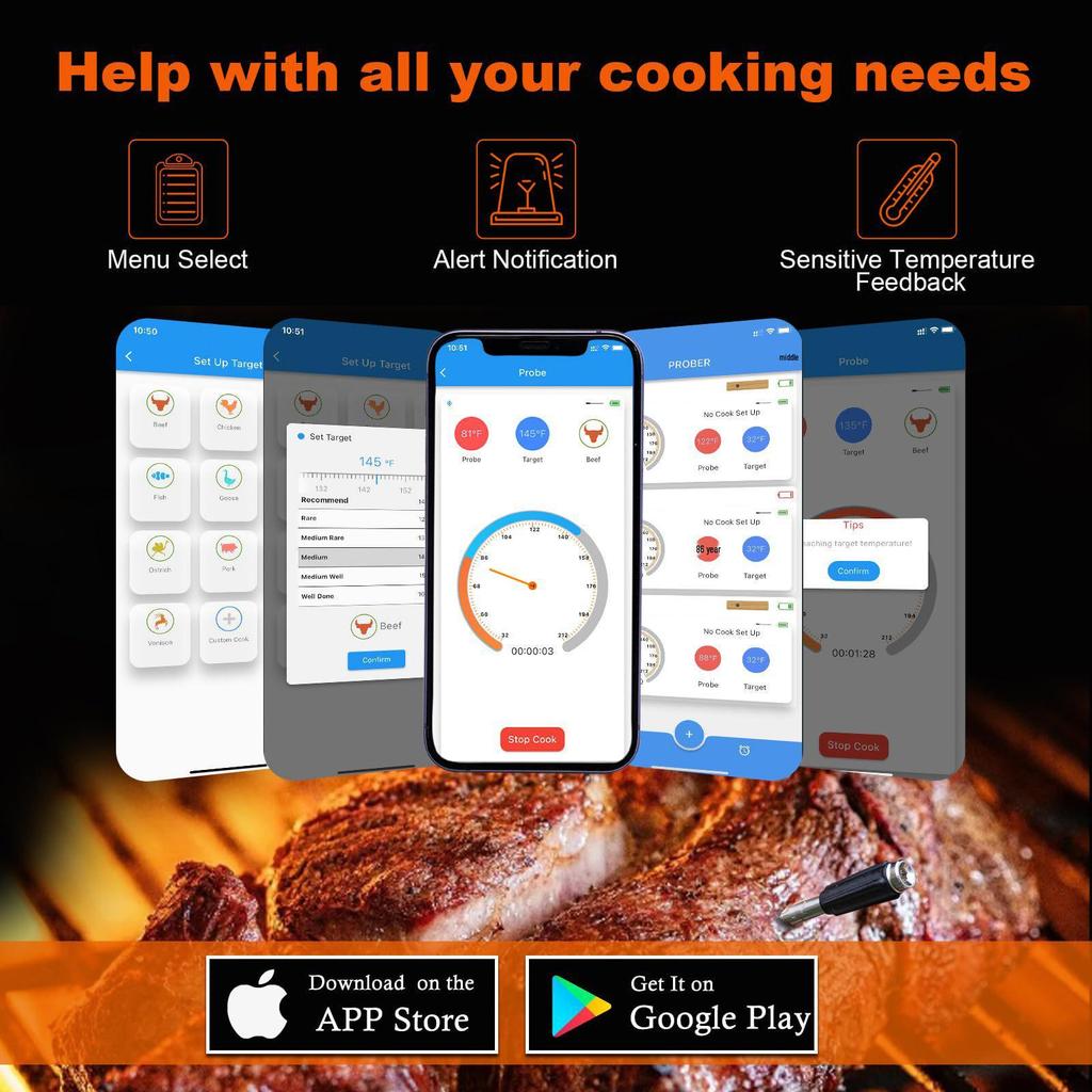 Smart Trådlös Bluetooth BBQ Kötttermometer