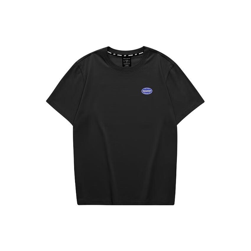 Skechers Colorful Casual Series Letter Print Round Neck Quick-Dry American Vintage Short Sleeve T-Shirt Unisex Tops Carbon-Black L223U044-0018
