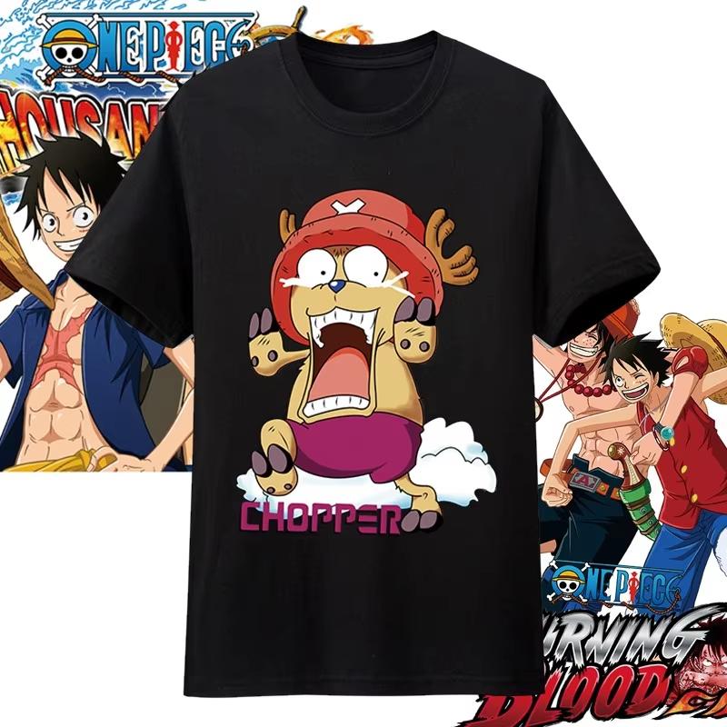 One Piece Anime Character Printing Oversized Cotton Tshirt Men and Women Comfortable Y2K Childrens Clothing Summer Tshirt