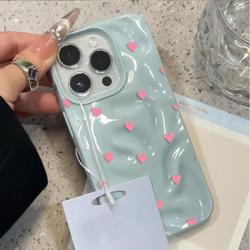 Cute Pink Heart Phone Case for iPhone 17 16 15 Pro 14 Plus 13 12 11 Pro Max Air 16E Wavy Shockproof Soft TPU Protective Cover