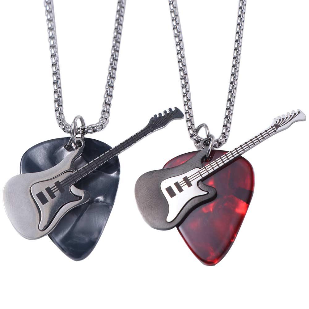 Hip-hop Guitar Pick Pendant Necklace Punk Electric Guitar Sweater Chain Guitar Chain Choker  Unisex