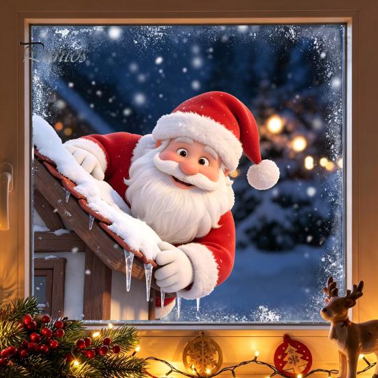Christmas Window Clings Climbing Santa Cling, Roof Claus Static Waterproof Stickers Decal, Reusable Decorative Glass Sticker for Holiday Party Decor