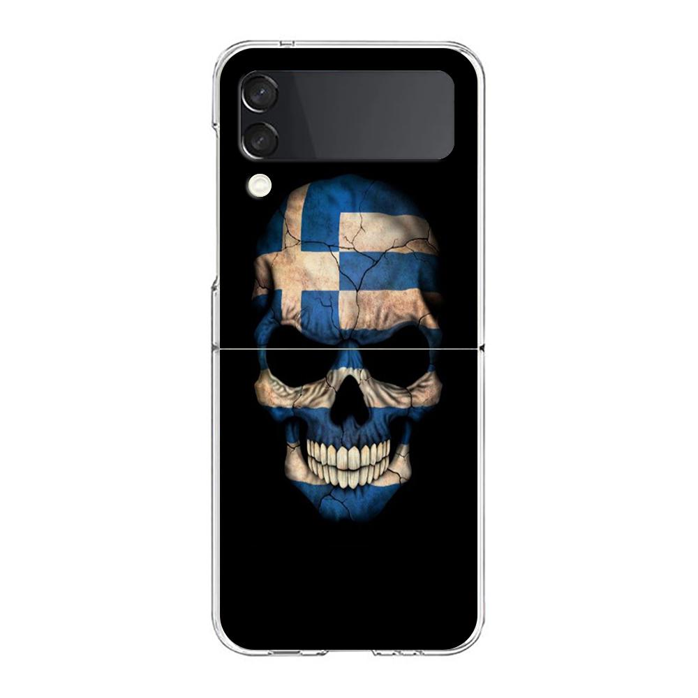 Phone Cover For Samsung Galaxy Z Flip 6 5 4 Case Transparent For Samsung Z Flip 3 Hard PC Foldable Shell Greece Greek Flag Bags