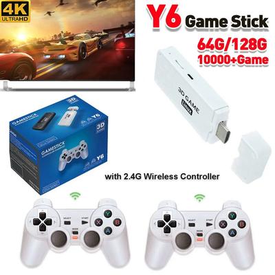Y6 4k Retro-Videospielkonsole 2,4 G kabelloser Game-TV-Stick 64/128 G 10000+ Spiel HD Emuelec4.3 tragbarer Videospiel-Stick für GBA