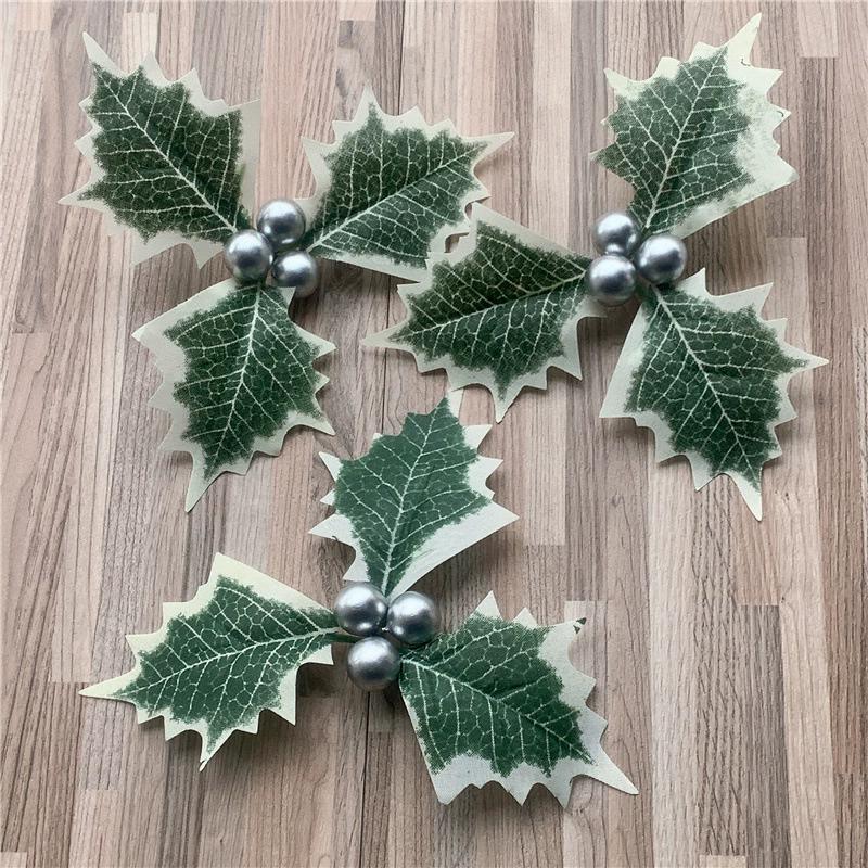 50/10Pcs Artificial Holly Berries With Green Leaves DIY Christmas Wreath Wedding Flower Gifts Xmas New Year Festival Decorations
