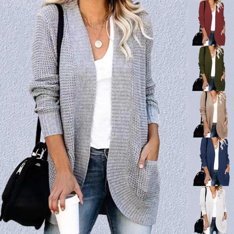 Open Front Cardigan Women Long Sleeve Soft Knit Sweater Casual Loose Pocket Outerwear