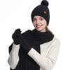Winter Hat Scarf Gloves Set for Women Fleece Lined Pom Pom Skull Cap Long Scarf And Gloves Set Warm Knit 3 Pcs Set for Cold Weather