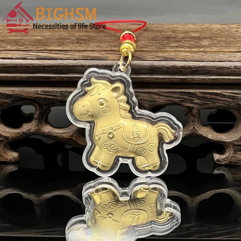New 1PC 2026 Zodiac Horse Imitation Gold Foil Keychain New Year Lucky Wealth Phone Chain Souvenirs Mobile Phone Key Lanyard Gift
