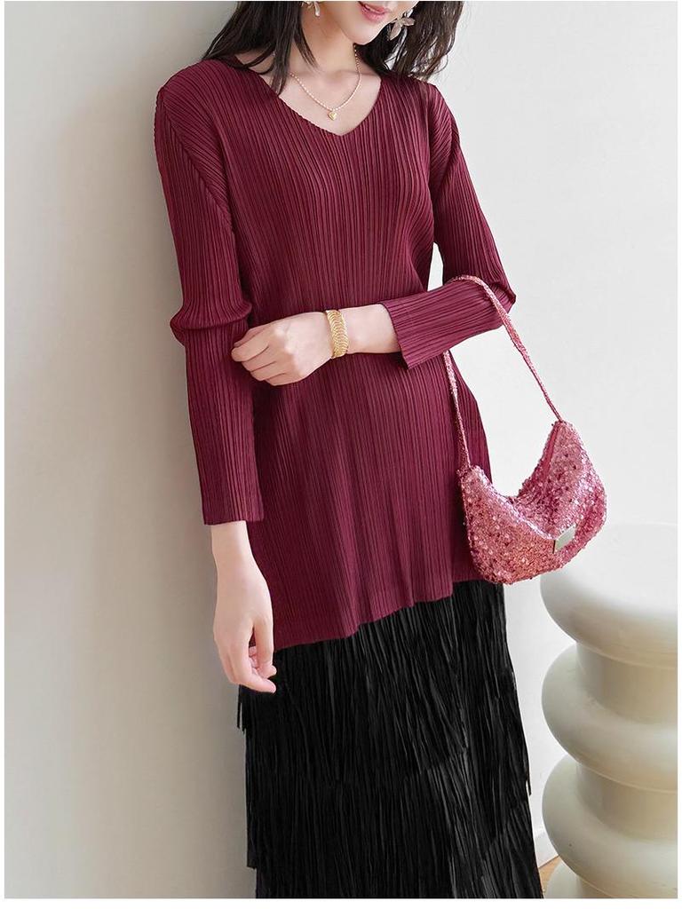 2026 Spring Miyake Pleated High-End Casual Mid-Length Top