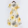 Women's Casual V Neck Short Sleeve Midi Dress Floral Print Wrap Style Lightweight Summer Dress
