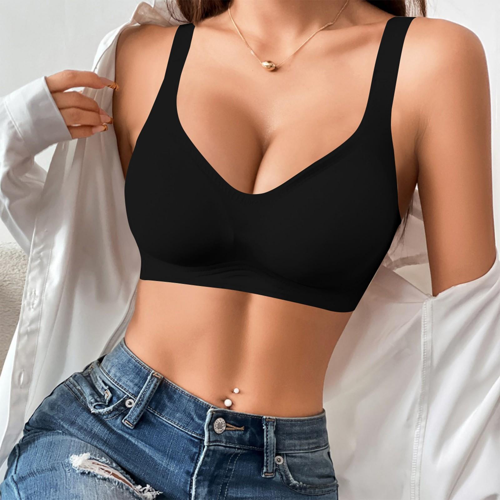 

Женский однотонный бесшовный бюстгальтер пуш-ап без косточек XL чёрный