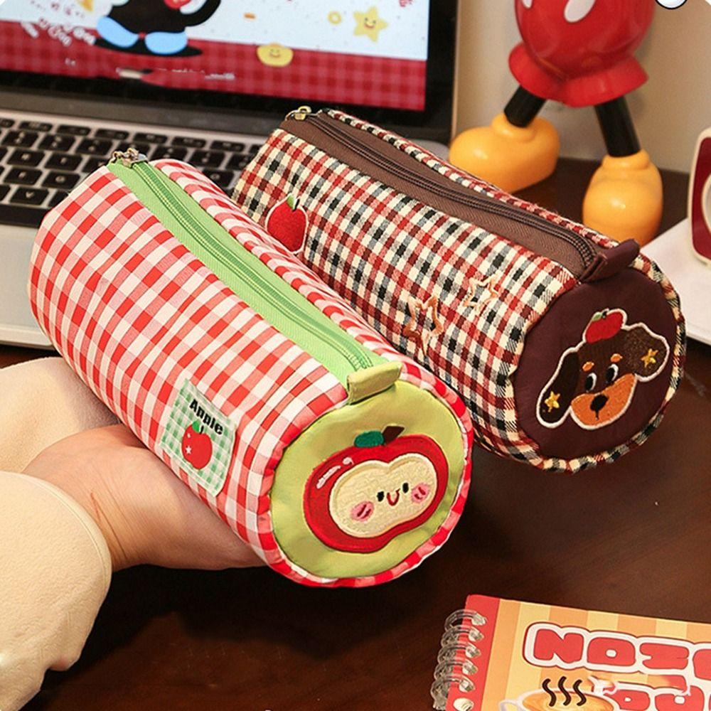 Pillow Shape Pencil Case Pouch Desk Storage Bag Plaid Pen Bag Cute Stationery Storage Bag  Kid