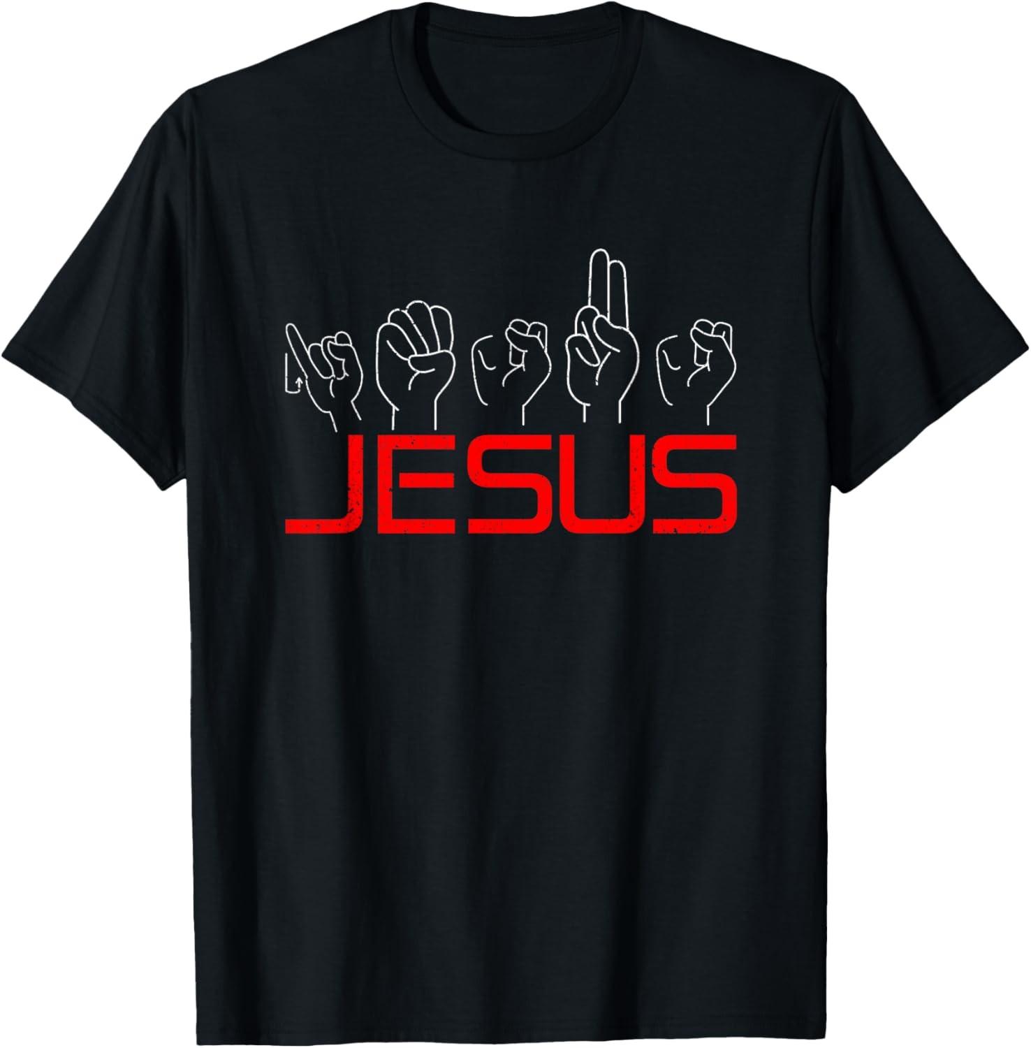 Jesus ASL American Sign Language Christian Deaf Awareness T-Shirt S разноцветный