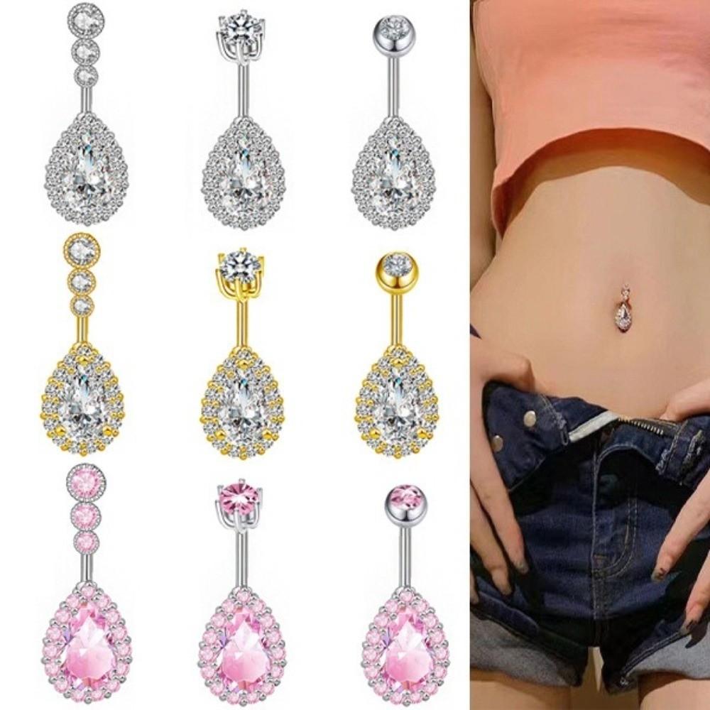 Rhinestone Zircon Navel Ring Stainless Steel Body Piercing Jewelry Fashion Belly Button Ring  Gift