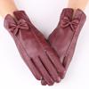 New Autumn and Winter Women's Touch Screen Leather Gloves Bow Color Warm Fleece Riding Touch Screen Gloves Winter