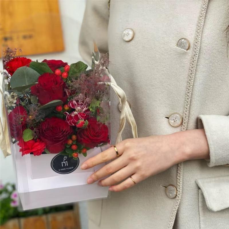 5/10pcs Large Transparent Flowers Packaging Box Tote Bag Art Flower Arrangement Box Plastic/Paper Flower Gift Boxes with Cutouts