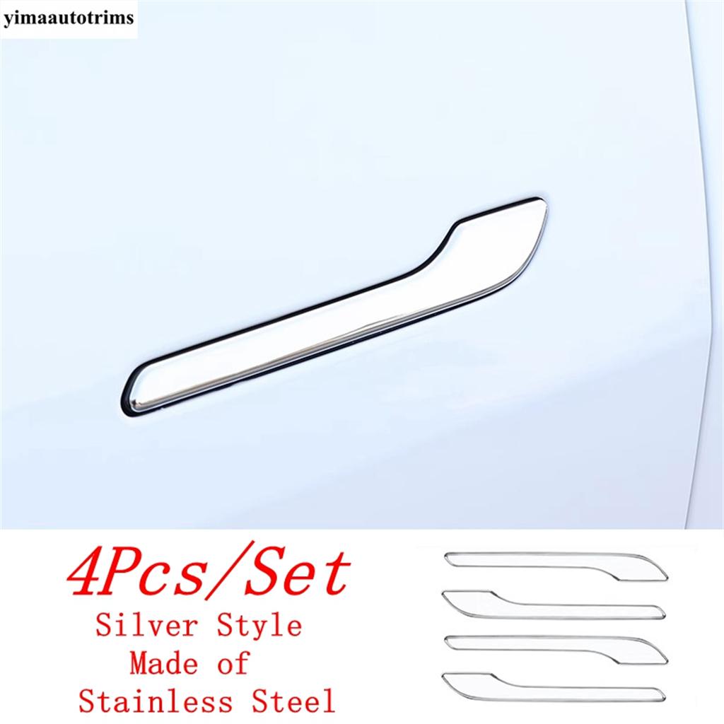 Car Outer Door Handle Decoration Cover Trim ABS Black / Stainless Steel Accessories Exterior For Tesla Model 3 Model Y  2024