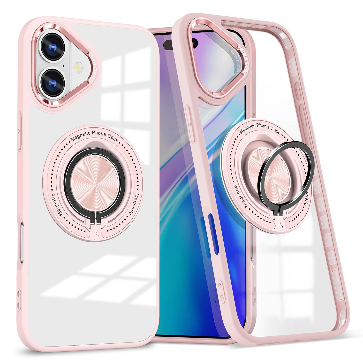 

For iPhone 16 Case Magnetic Ring Holder Kickstand PC+TPU Phone Cover
