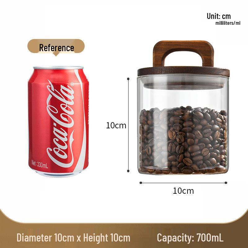 High Borosilicate Glass Jar with Acacia Wood Lid - Moisture-Proof, Transparent, Round for Tea and Coffee Storage