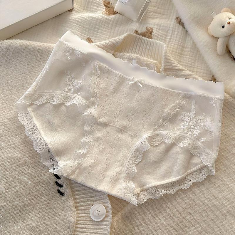 Female Spring and Autumn Pure Cotton Lace Pure Wind 32A Bacteriostatic Cotton Extended Crotch Waist Triangle Briefs