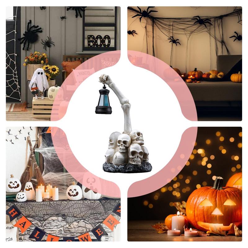Halloween Skeleton Hand Statue Hexagonal Lamp Horror Garden Ghost Skull Decoration Solar Lantern Skeleton Hand Resin Statue